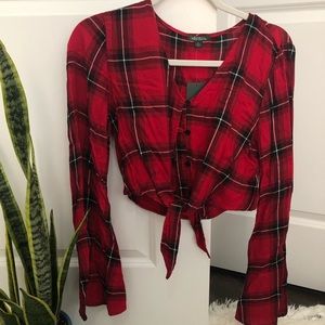 Tie-front crop top, plaid with tags